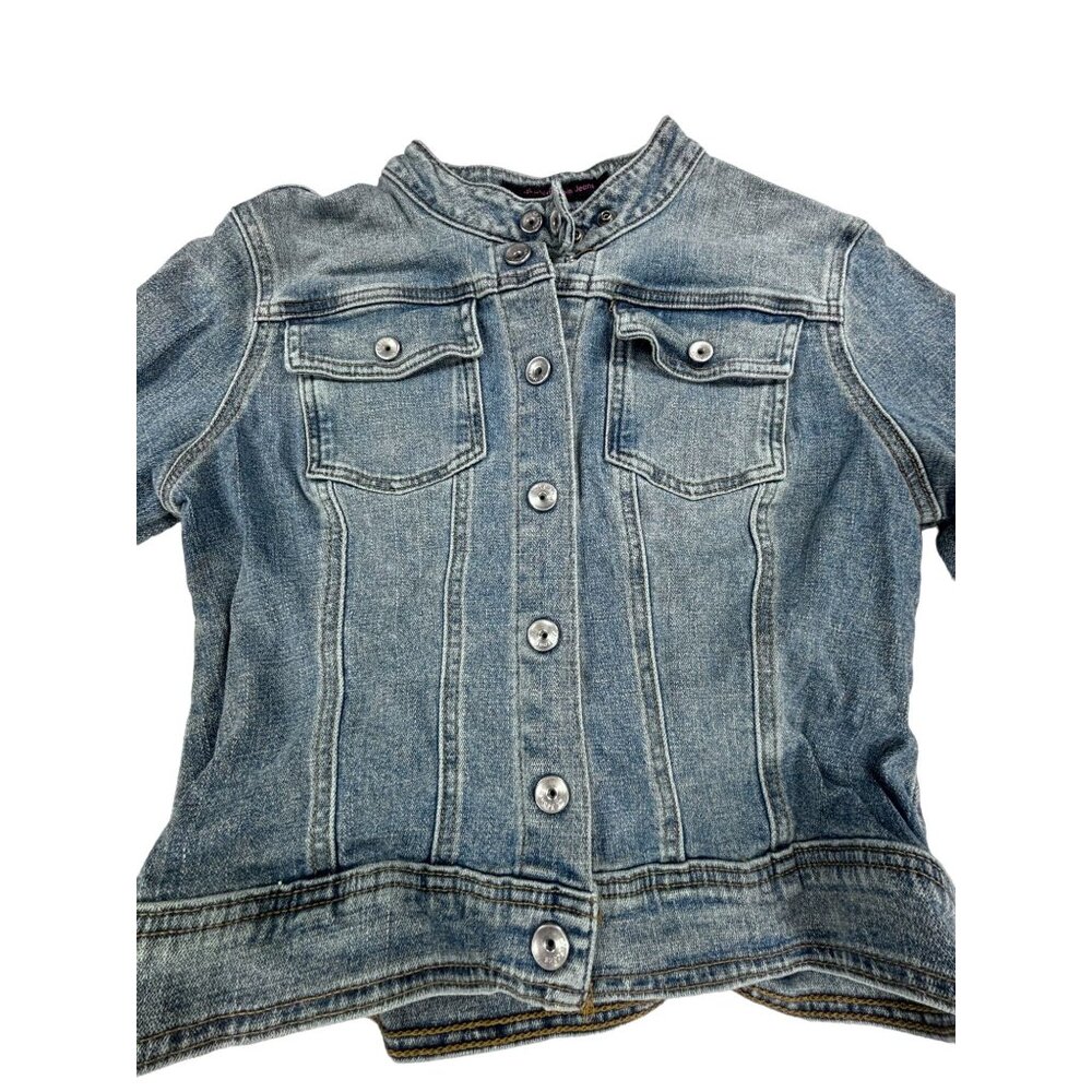 Calvin Klein Jeans Denim Jacket Womens Size L Snap Buttons Bib Collar - Picture 2 of 9